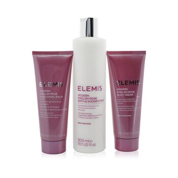Elemis English Rose-Infused Body Trio Set: Bath & Shower Milk 300ml+ Hand & Nail Balm 100ml+ Body Cream 100ml