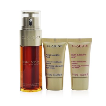 Clarins Double Serum & Nutri-Lumiere Collection: Double Serum 50ml+ Day Cream 15ml+ Night Cream 15ml+ Bag
