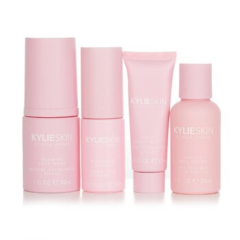 Kylie Skin 4-Piece Mini Set: Foaming Face Wash 30ml + Face Moisturizer 15ml + Vitamin C Serum 10ml + Vanilla Milk Toner 30ml